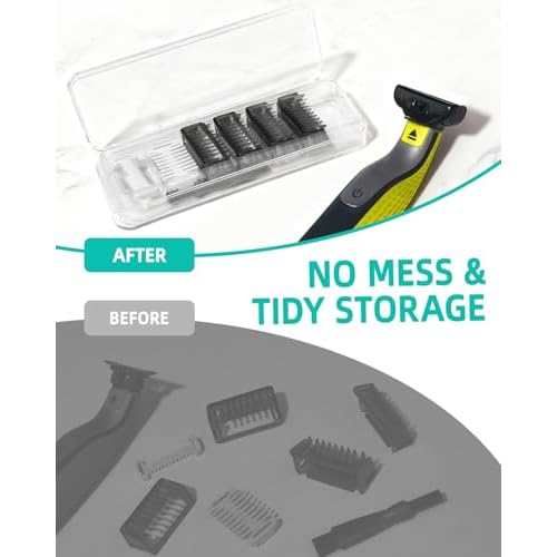 Guard Combs Kit with Case Compatible with Philips Norelco OneBlade Handles, 1/2/3/5mm Guide Combs, 0/3mm Body Comb and Protective Cap for Electric Shaver Accessories for Men