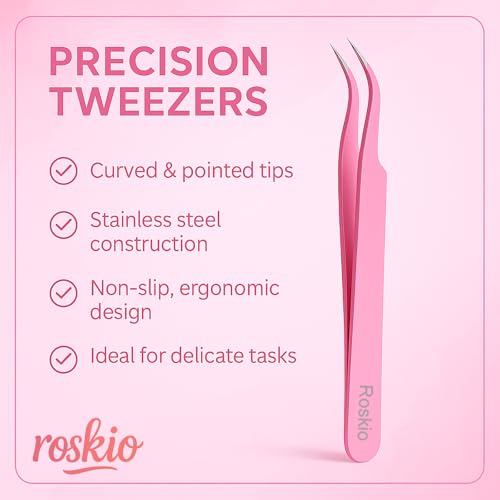Nail Tweezer, 2pcs Stainless Steel Straight & Curved Nail Art Tweezers for Stickers, Rhinestone, Eyelash Extension, Nail Stickers, Cuticle, Rhinestone Picker Tool
