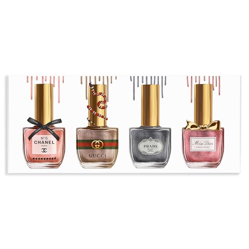 Stupell Industries Makeup Collection Nail Polish Pink Grey Red Fashion, Design by Artist Ziwei Li Wall Art, 7 x 17, Wood Plaque