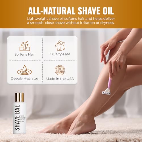 All-Natural Shave Oil ? No Razor Burn or Bumps - Get a Silky Smooth Shave - Plant-Based, Nontoxic Shaving Oil Perfect for Bikini Body Beard | Made in USA, 4 Fl Oz