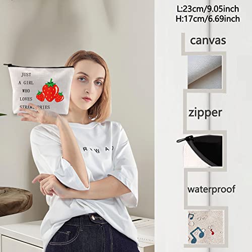 LEVLO Funny Strawberry Cosmetic Bag Fruit Lover Gift Just A Girl Who Loves Strawberries Makeup Zipper Pouch Bag Strawberry Lover Gift (Who Loves Strawberries)