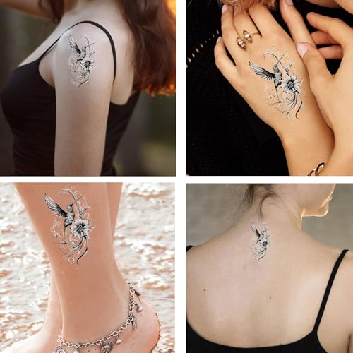 6 Pcs Temporary Tattoos Hummingbird Flower Fake Tattoos for Adult Real Tattoo