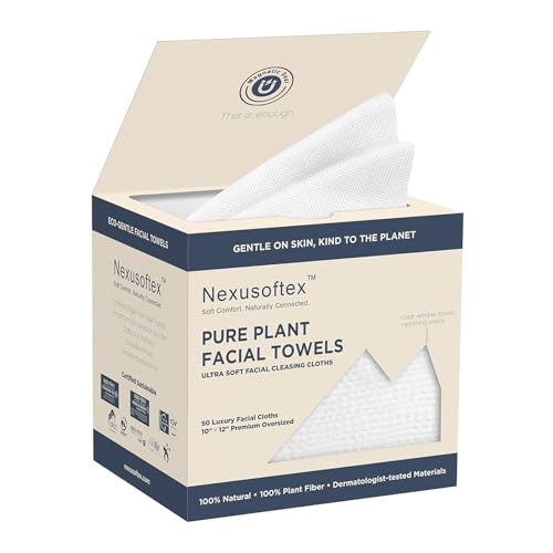Premium Disposable Face Towels, 10"x12" XL, 90gsm Ultra-Thick 100% USDA Biobased Facial Towel, Gentle for All Skin Types, Magnetic Closure Box with Visibility Window (1 pack of 50ct)