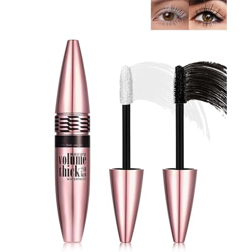 Colored Waterproof Mascara Set for Eyelashes,2PCS White Black Long Lasting Lash Mascara Volume and Length,Voluminzing Curling 5D Silk Fiber Eyelashes Women Eye Makeup Cosplay Party Use