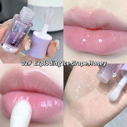 4pcs Hydrating Lip Gloss, Fruit Flavoured Plumping Lip Oil, Nourishing Glossy Transparent Lip Balm, Moisturizing Tinted Toot Lip Balm for Dry Lips 0.48 OZ