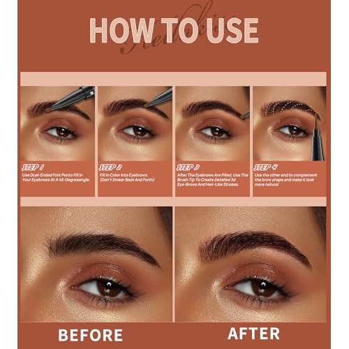 4-Fork Tip Microblading Eyebrow Pen - 2-in-1 Waterproof Eyebrow Pencil, Long-Lasting Natural Hair-Like Brows, Smudge-Proof & Easy to Use (01#Light Brown)