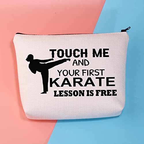 BDPWSS Karate Girl Gifts Karate Cosmetic Bag Touch Me And You First Karate Lesson Is Free Zipper Pouch For Karate Lovers Gift (Touch karate lesson)