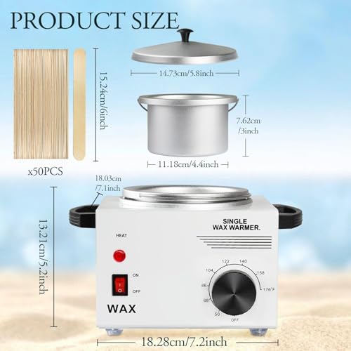 Single Wax Warmer Professional Electric wax Heater for Hair Removal- Wax Pot with 50pcs Sticks Heat up Quickly & Fahrenheit Dial, Paraffin Facial Skin Body SPA Salon Equipment