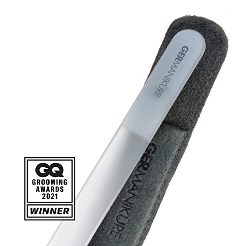 GERMANIKURE Gray Crystal Glass Nail File Set in Black Suede Case ? Handmade in Czech Republic ? Professional Manicure & Pedicure Supplies ? Glass Cuticle Stick, Pusher, Moon File