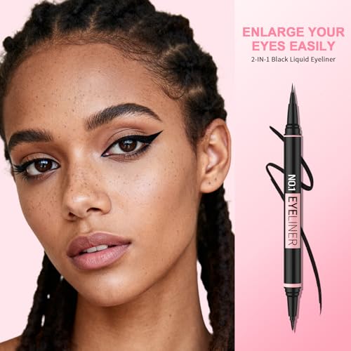 iMethod Liquid Eyeliner - Waterproof Eyeliner 2-in-1 Dual-Ended Eye Liner with Precise Brush-Tip and Thick Tip, Black Liquid Liner Pen, Matte Finish, Long Lasting, Smudge-proof, Transfer-proof, Black