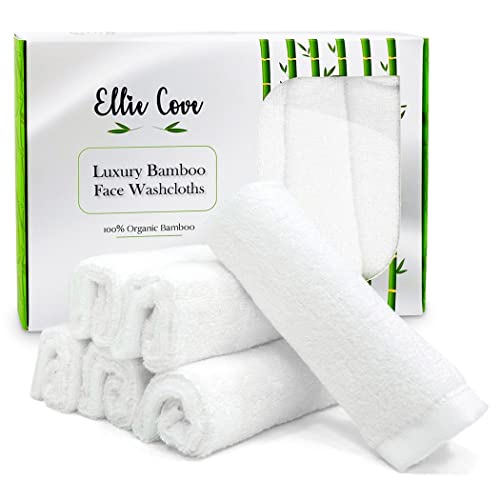 Luxury Facial Washcloths, Made from 100 Percent Rayon Bamboo, Makeup Remover, Reusable Absorbent, Gentle for Delicate Sensitive Skin, Set of 6, 10"X10" (White)