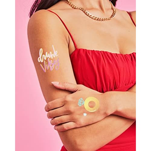 xo, Fetti Bride Vibes Bachelorette Tattoos - 32 Glitter Styles | Bach Party Decoration, Bridesmaid Favor, Bride to Be Gift + Bridal Shower Supplies