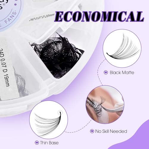 Premade Fans Eyelash Extensions Mixed Tray 500 Fans (24D-07-D-13-20)
