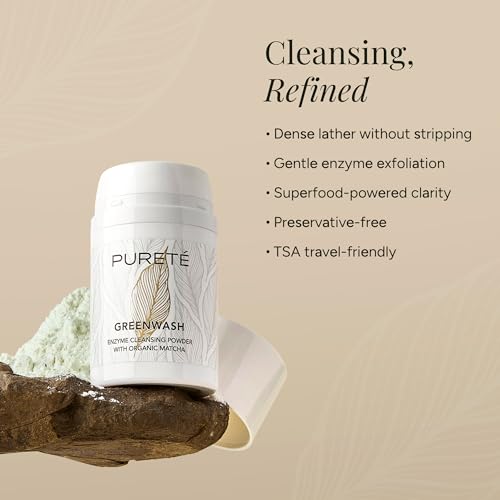 Puret? Greenwash | Powder-to-Lather Exfoliating Cleanser with Ceremonial Matcha | Gentle, No-Tears Foaming Face Wash for Smooth, Clarified Skin | Buttery-Soft, Non-Abrasive | Made in Japan | 1.4 oz