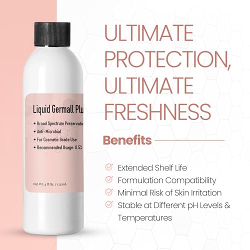 Germall Plus- Natural Preservative - Clear Liquid - Excellent Broad Spectrum Preservative Compatible with Most Cosmetic Ingredients Good for Water Based Formulas (4 Fl Oz / 113 mL)