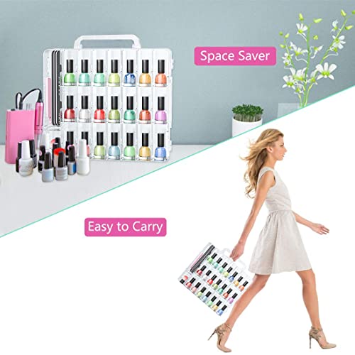 JIASHENG Two Nail Polish Organizer Case Holders, 48 Bottles Universal Nail Storage Box for Double Side Adjustable Space Divider for Acrylic Nail Gel Dip Powder Tips Set with Two Toe Separator