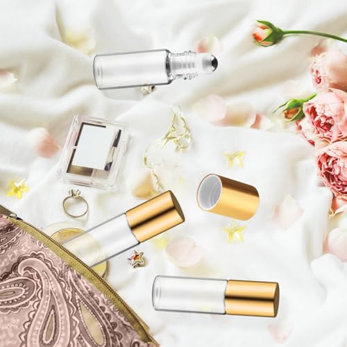 40 Pcs Essential Oils Roller Bottles Small Refillable Glass Perfume Bottles Sample Vials with Roller Balls & Gold Lids for Travel Cosmetic - 5ml
