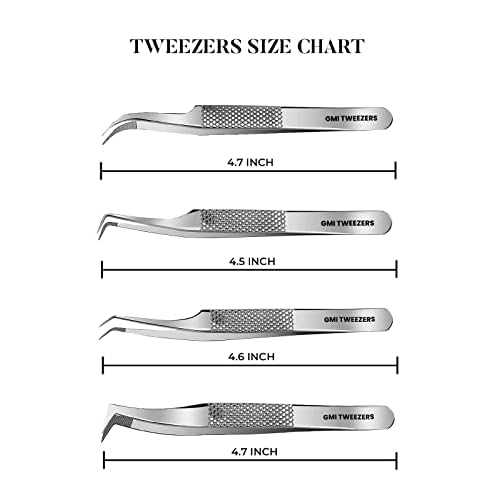 GMI Lash Tweezers ? Pack of 4 Stainless Steel Fiber Tip Eyelash Extension Tweezers
