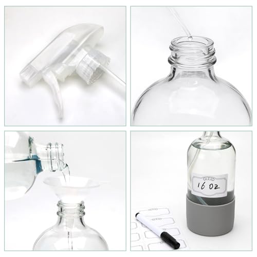 16oz Glass Spray Bottles,Empty Reusable Spray Bottles,Glass Spray Bottles for Cleaning,Refillable Containers with Spray Nozzles for Cleaning,Window Cleaner,Hair Care,Flowers12 Pack