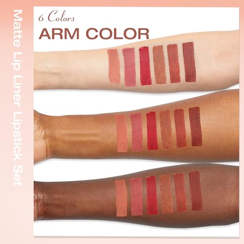 Brown Lip Liner Set 6 Colors 2 in 1 Gradient Lip Liner and Lipstick Combo Long lasting Dark Brown Red Creamy Lip Pencil Contour Matte Lipstick for Women Smooth High Pigmented Crayon Cone Tip