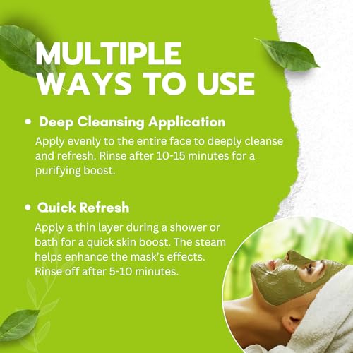 Green Tea Matcha Mud Mask with Aloe Vera, Deep Cleansing, Hydrating, and Relaxing Volcanic Clay Facial Mask, 3.53 oz/100g