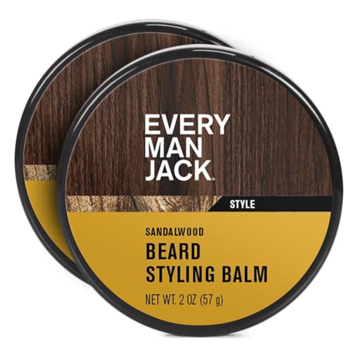 Every Man Jack Sandalwood Beard Balm - Moisturize, Strengthen And Style Your Beard w/Medium Hold - Made w/Naturally Derived Ingredients like Candelilla Wax and Shea Butter - 2 oz - 2 Pack