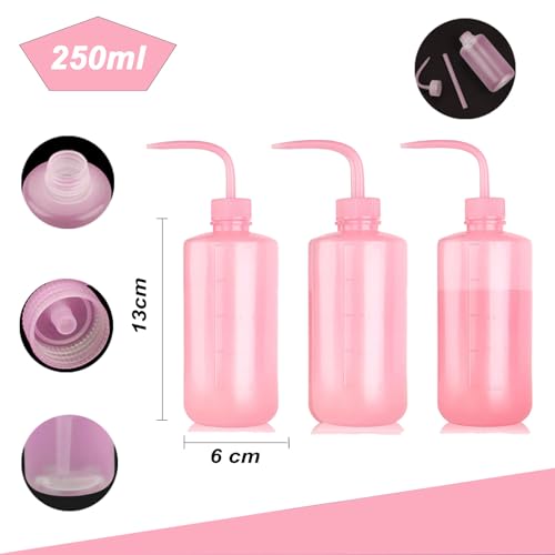 250pcs Tattoo Bottles Bags£¨Pink£© with 3pcs Wash Bottles£¨Pink£© 250ml Disposable Squeeze Watering Tool Sleeves Water Spray Covers for Tattoo Supplies
