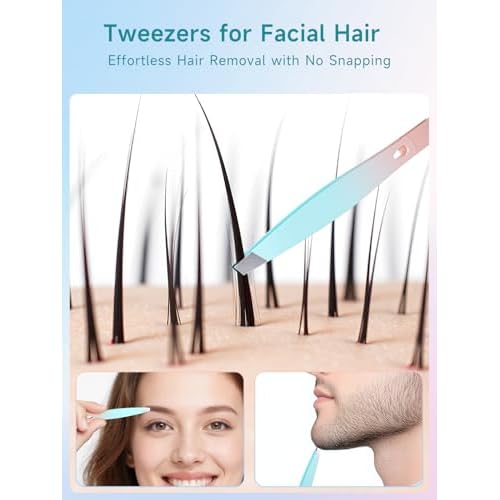 Tweezers,Professional Precision Eyebrow Tweezers for Women and Men, Tweezers for Facial Hair Women, Stainless Steel Slanted Hair Removal Tweezers, Eyebrow Plucker, Ingrown hair tweezers