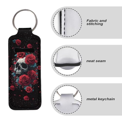 Rose Skeleton Pattern Chapstick Holder Keychain Clip-on Sleeve Chap Stick Pouch Lip Balm Holsteror Lipstick Tracker Safeguard