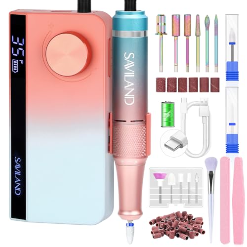 SAVILAND Electric Nail Drill Professional: 35000RPM PRO Nail Drill Kit with 15ml Clear Builder Nail Gel in A Bottle