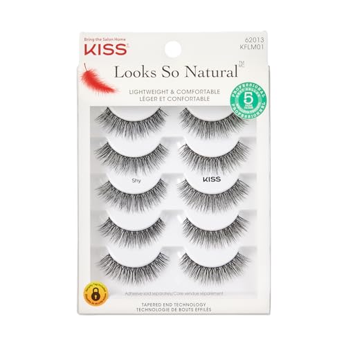 KISS imPRESS Falsies Lash Clusters, Voluminous', 14 mm, 20 Clusters & Looks So Natural Strip Lashes, Shy', 12 mm, 5 Pairs