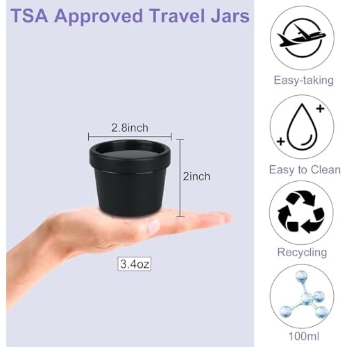 Travel Containers for Toiletries 3.4oz/100ml 24 Pack TSA Approved Plastic Cream Jars Wide-mouth Cosmetic Pot Jars with Lids Leak Proof Travel Size Containers for Makeup Face Cream(Black)