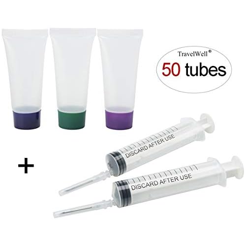 Travelwell ECO Amenities 25ml Clear Plastic Empty Bottles with Screw Cap BPA-free Set of 50 With Injector Syringes