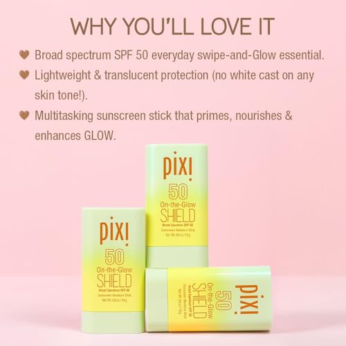 Pixi Beauty On-the-Glow SHIELD SPF 50 2-pack | Lightweight & Ultra-Hydrating Sunscreen Stick for Everyday Use | No White Cast | Travel Size, Vegan & Paraben-Free | 2x 0.6oz/19g
