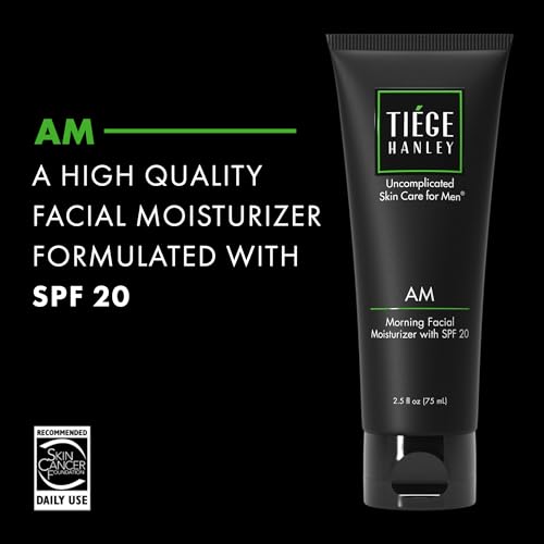 Tiege Hanley Mens Face Moisturizer, Morning Facial Moisturizer with SPF 20 - Men's Face & Skin Care Cream for Long-Lasting Hydration - Promotes Even Skin Tone, Safe for Sensitive Skin (2.5 Fl Oz) (AM)