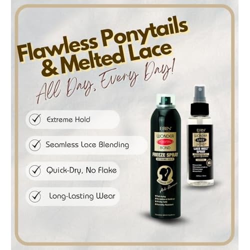 EBIN NEW YORK Melting Spray for Lace Wigs ? Wonder Lace Bond Bundle with Wonder Ponytail Bond Freeze Spray - Extreme Hold Strong Hold Styling & Seamless Wig Application ? Gift Set (2 Items)