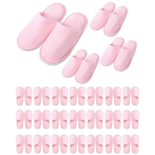 24 Pairs Kids Disposable Slippers Non Slip Closed Kids Spa Slippers Comfortable Home Slippers Disposable Spa Indoor Outdoor Slipper for 4-12 Years Old Boys Girls Party Hotel Travel(Pink,M)