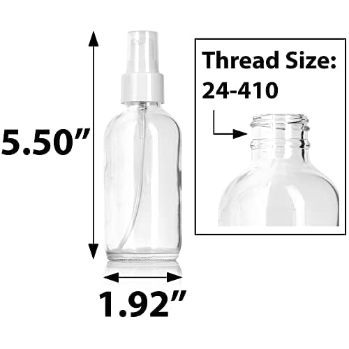 JUVITUS 4 oz / 120 ml Clear Glass Boston Round Bottle with White Treatment Pump BPA Free Refillable Empty Storage Containers (12 Pack)