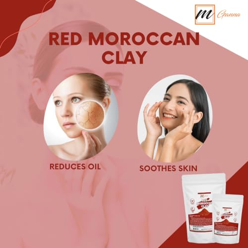 100% Natural Moroccan Red Clay Powder for Hair Masks, Scrubs, Creams and Soap Making 0.5 LBS / 227 GMS