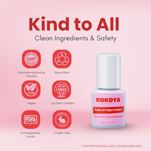 KOKOYA Beauty Lash Glue ? Professional Eyelash Extension Glue, Fast-Dry 0.5?1s Salon Pro Lash Glue, Strong Hold up to 8 Weeks, Black Lash Adhesive for Individual Lashes (2, 5 mL)