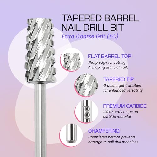 pana Professional USA Tapered Barrel Bit Nail Drill (Gold, Silver, Ceramic) (Extra Coarse (Silver))