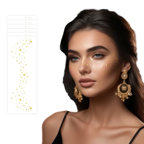 Glitter Face Makeup Patches, Face Makeup Patches, Gold Glitter Freckles Face Tattoo, Glitter Freckles, Sparkle Makeup Patches, Waterproof Face Glitter Speckles Patches for Women (A-Gold)