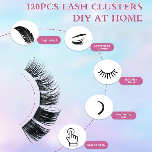 Gekinye Fairy Lash Clusters 120pcs - Wispy Individual Lashes 8-16mm Soft Comfortable Natural Eyelash Clusters with Thin Band