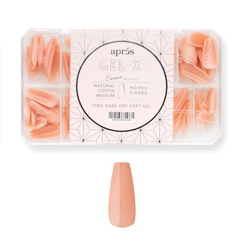 Apres Neutrals Gel-X Emma Box Of Nail Tips, 11 Sizes 00-9, Soft Gel Tip Box (150pcs) (Natural Coffin Medium, 150)