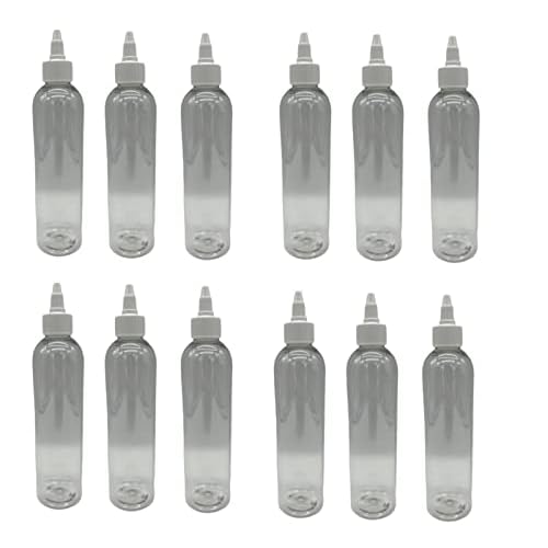 Natural Farms 8 oz Clear Cosmo Plastic Bottles -12 Pack Empty Bottle Refillable - BPA Free - Essential Oils - Aromatherapy | White Twist Top Caps - Made in the USA