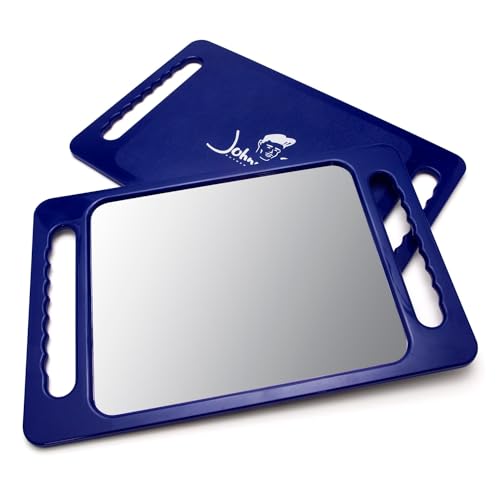 JOHNNY B. Large Handheld Lightweight Rectangular Mirror with Double Handle for Barbers, Hairdressers, Home