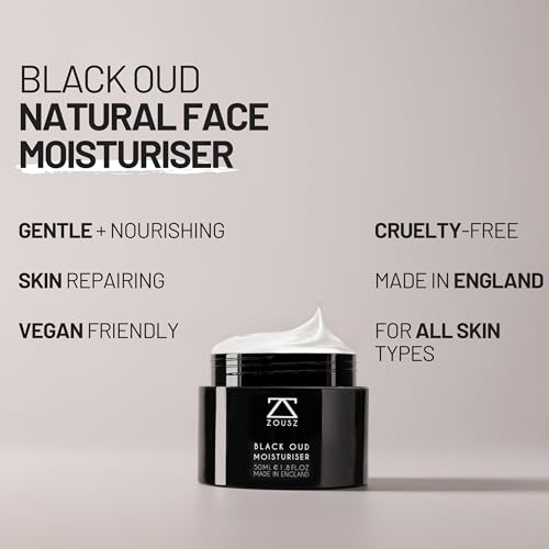 ZOUSZ Black Oud Mens Face Moisturizer ? Hydrating & Soothing Mens Face Lotion with Aloe Vera & Hyaluronic Acid ? Plumping Daily Facial Cream Skin Care for Men ? 50ml