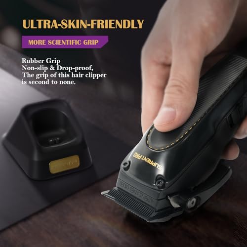 SUPRENT PRO Professional Hair Clippers for Men - High Torque Brushless Motor & Detachable Blade - Cordless Hair Clipper Set for Barbers with Charging Base - Premium Gift Hair Clipper Kit(Black)