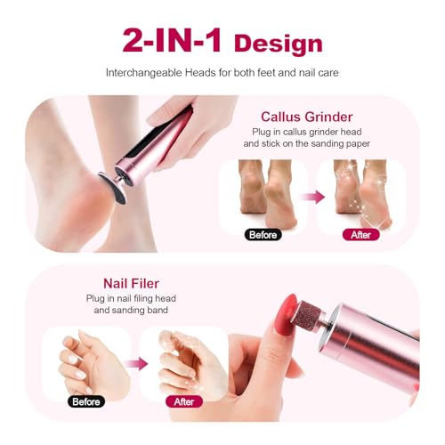 Rechargeable Callus Remover for Feet: Electric 2-in-1 Pedicure Tools - Foot File Grinder LCD Display 9 Adjustable Speeds 2 Sanding Heads 30 Sanding Paper