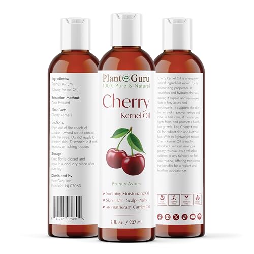 Plant Guru Cherry Kernel Oil 8 fl. oz. Cold Pressed 100% Pure & Natural Carrier ? Skin, Face, Body & Hair Growth Moisturizer. Great for DIY Creams, Lotions, and Lip Balms.